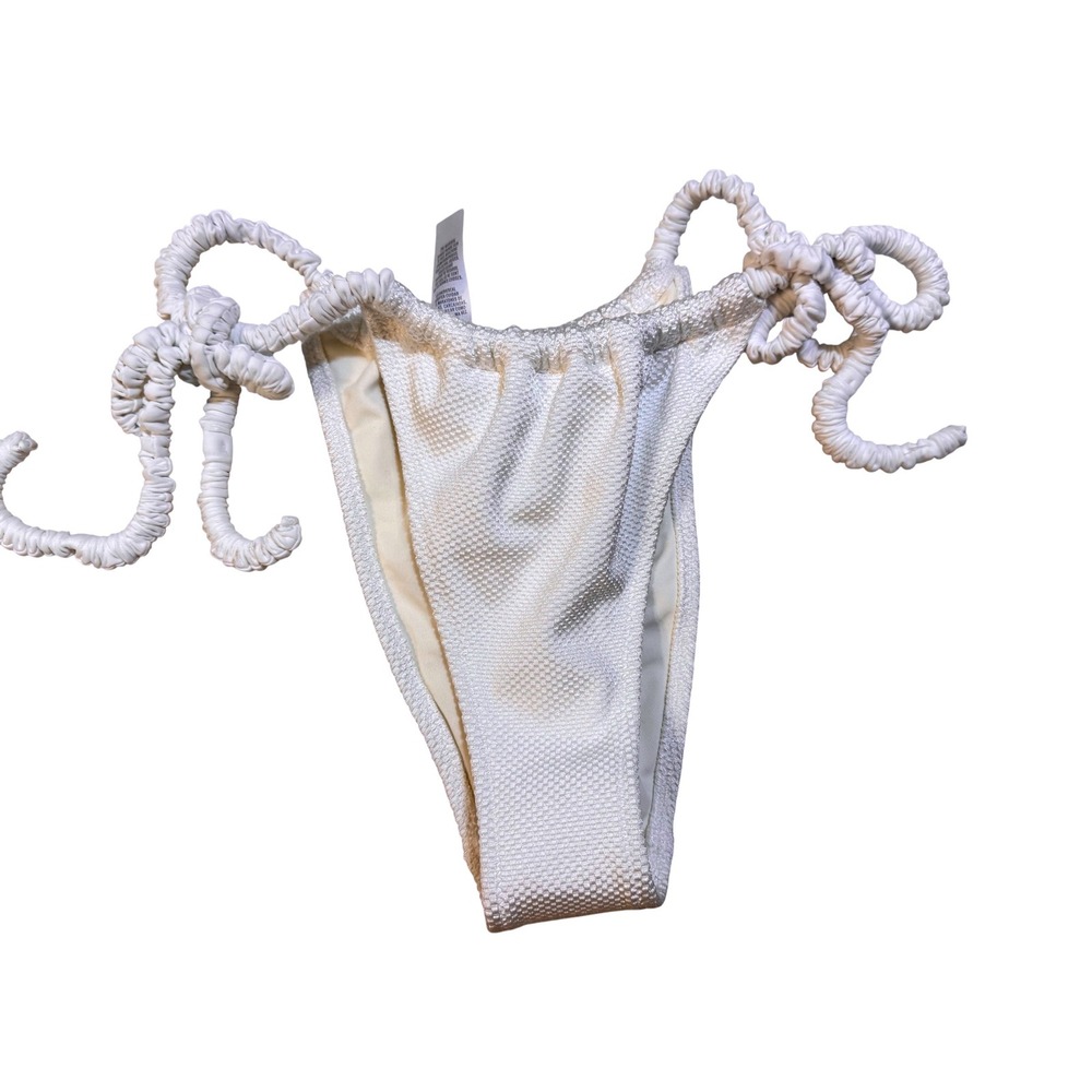 Aerie Real Good White Waffle Textured Side Tie Cheekiest Bikini Bottom Small NWT
